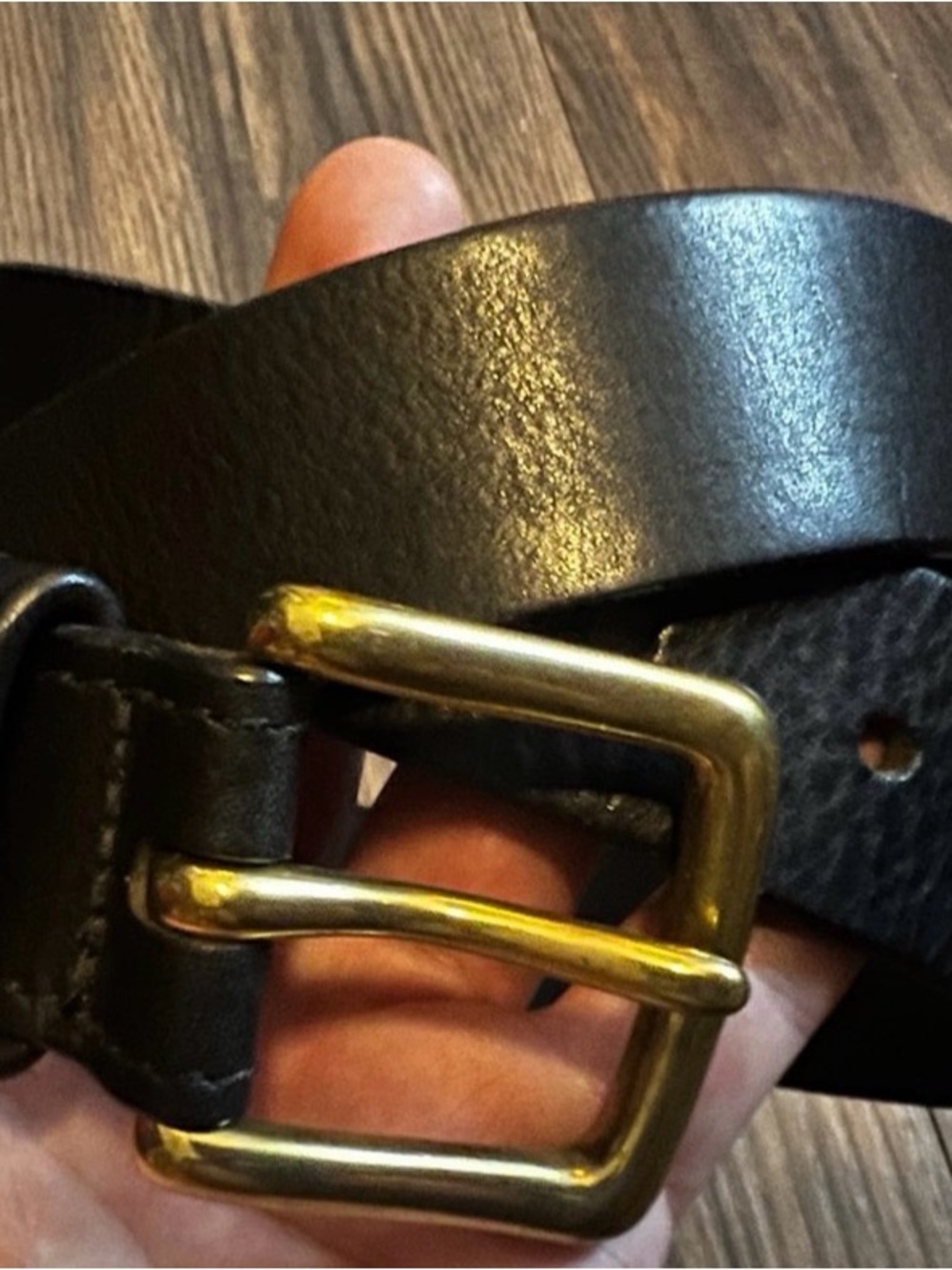 Brooks Brothers Black Leather Belt with Gold Buckle